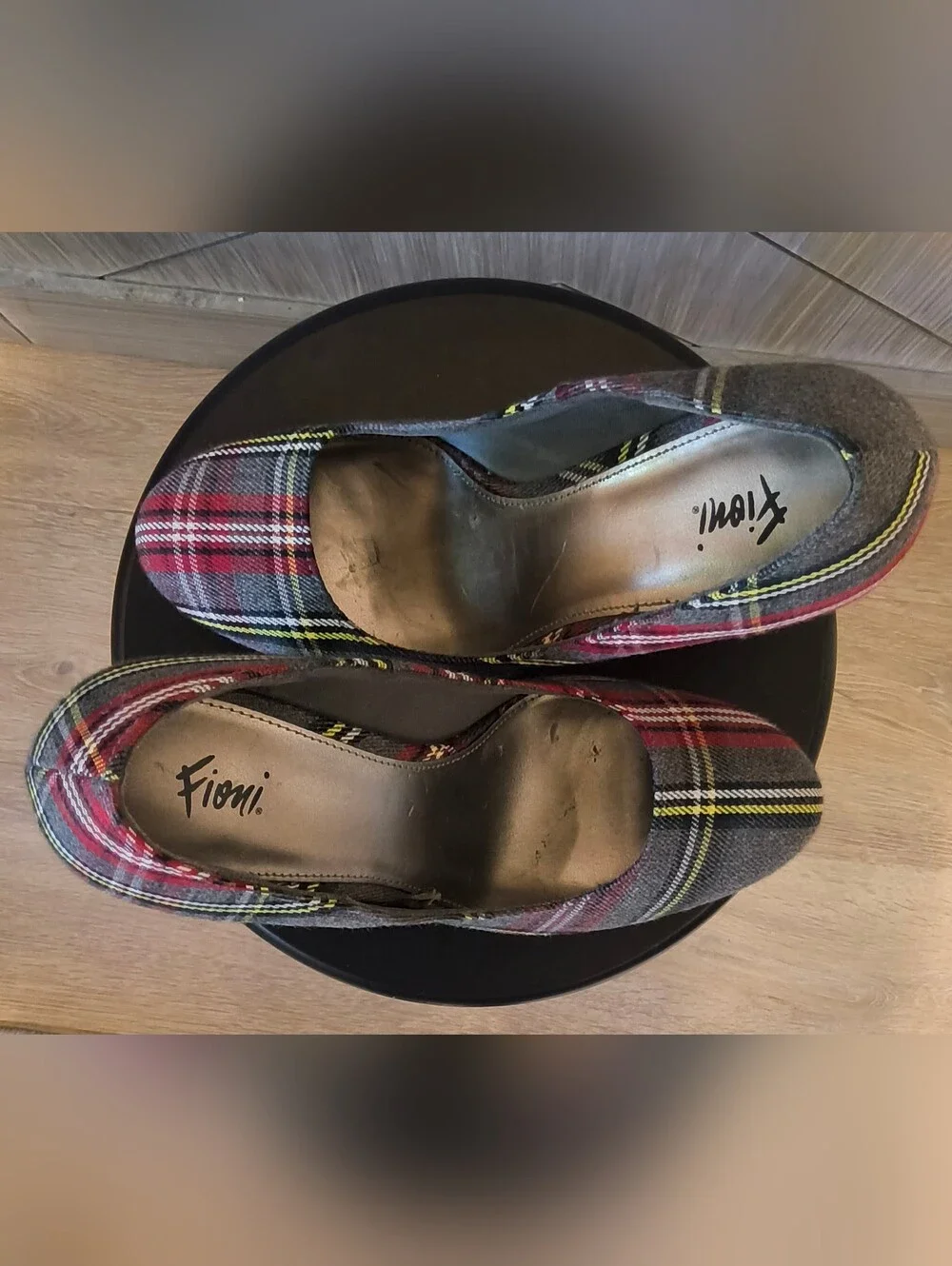 Fioni 7 Tartan Plaid Platform Pumps Red Gray Yellow High Heels Preppy Bold